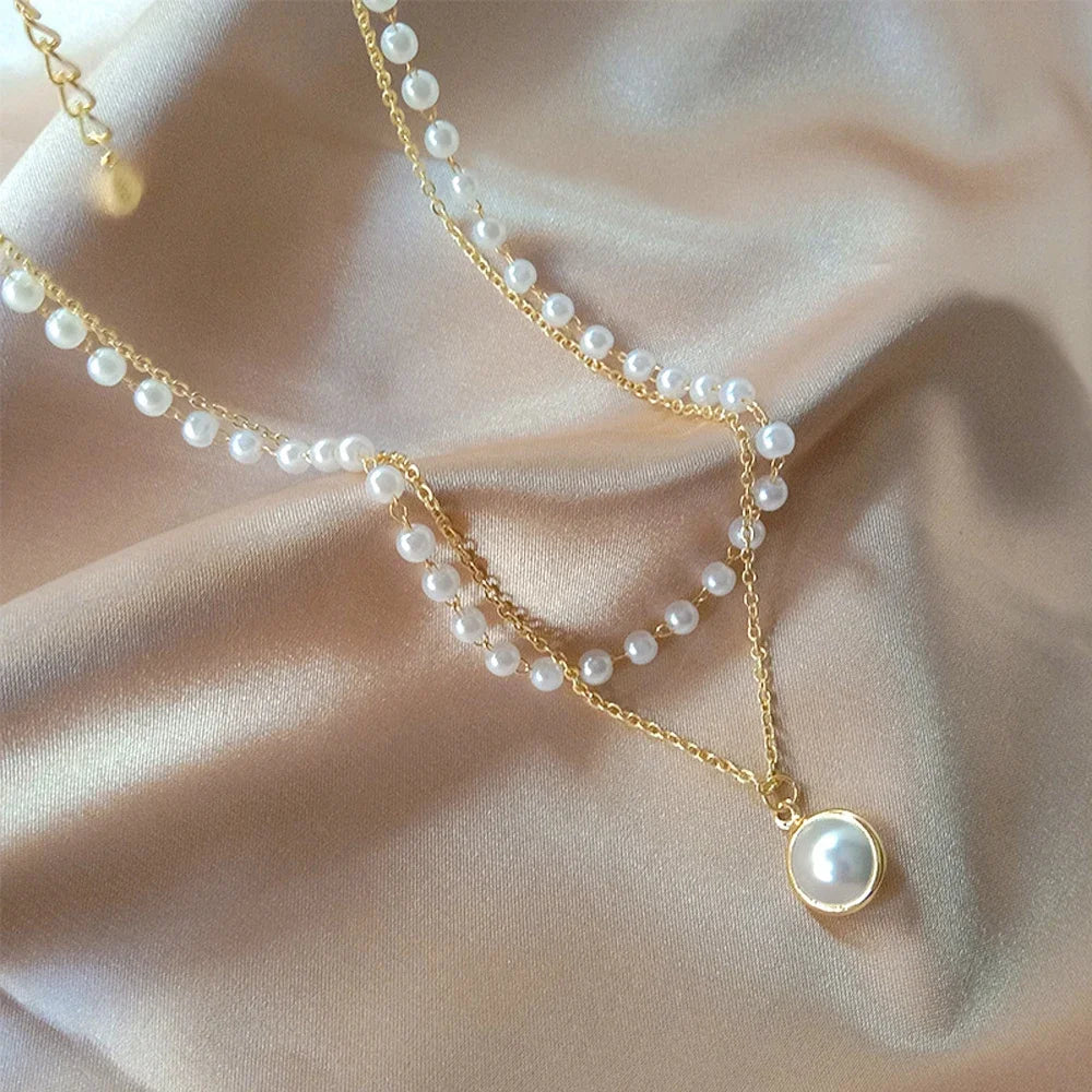 Wearluxe Pearl Choker Necklace Double Layer