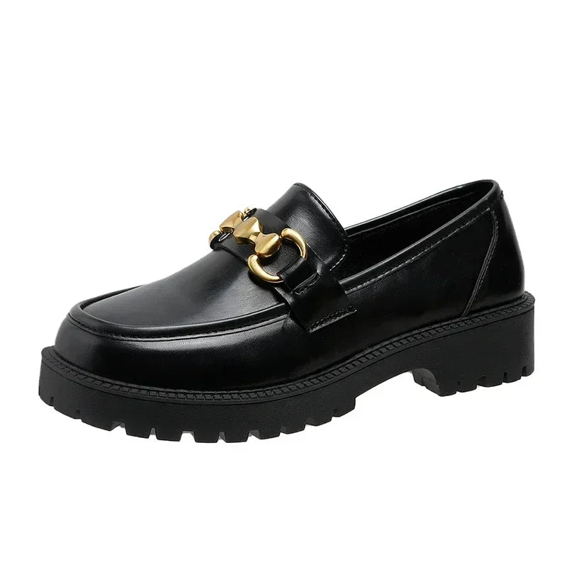 Chic Black Loafers with Gold Accent