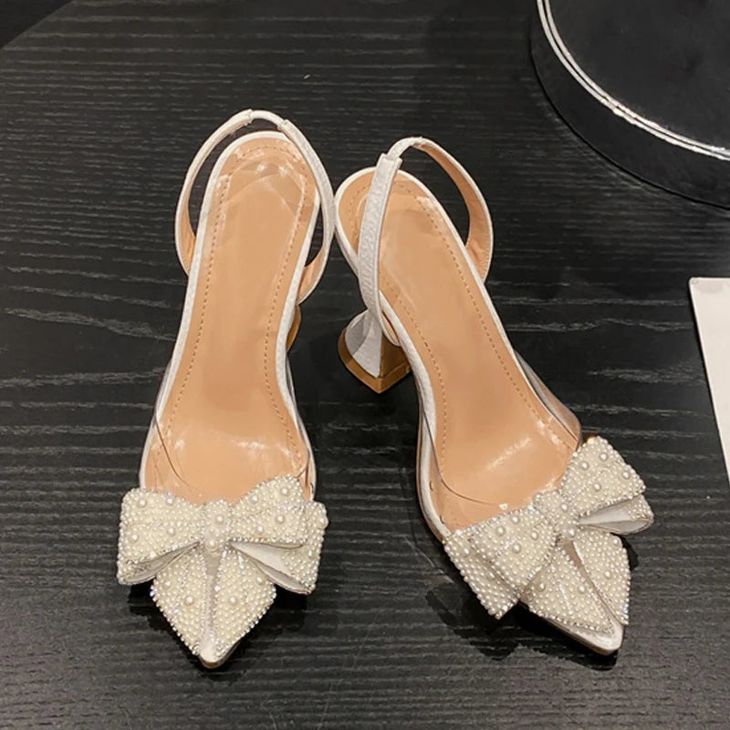 Elegant Pearl Bow Heels