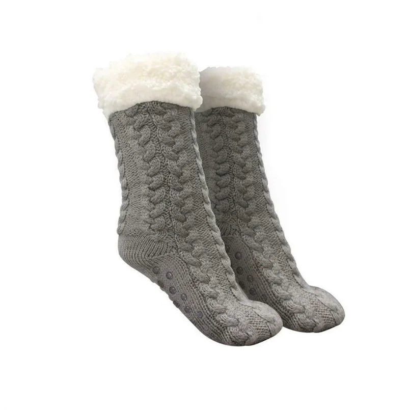 Cozy Knitted Socks with Fluffy Cuffs