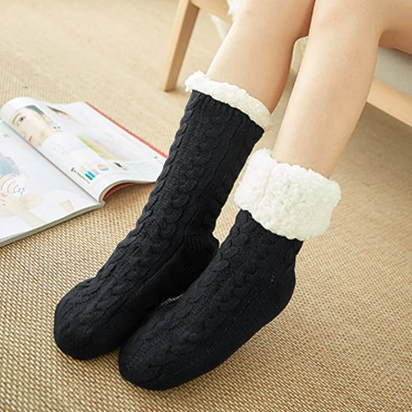 Cozy Knitted Socks with Fluffy Cuffs