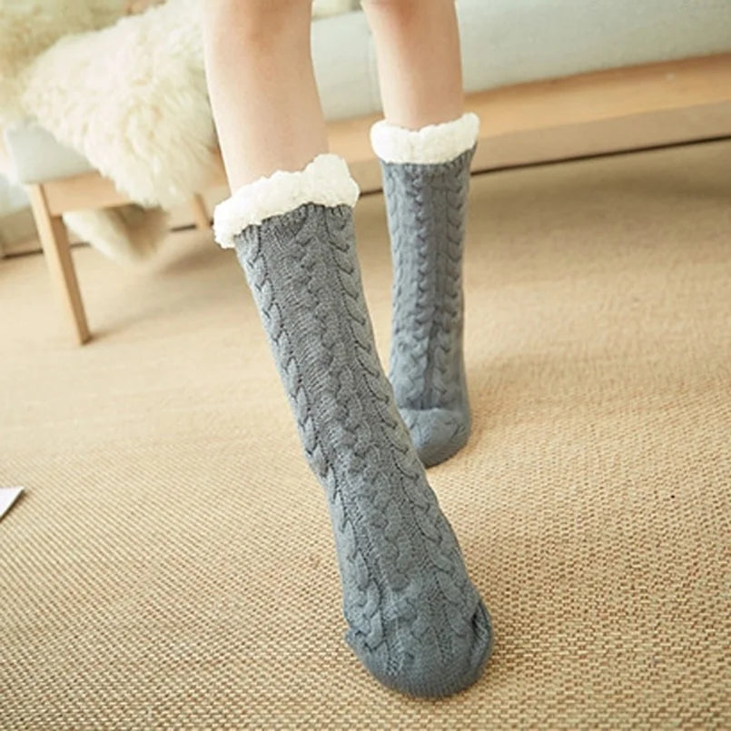 Cozy Knitted Socks with Fluffy Cuffs